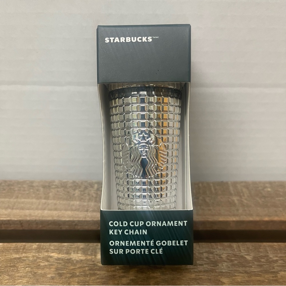 STARBUCKS Silver Grid Cold Cup Ornament Key Chain